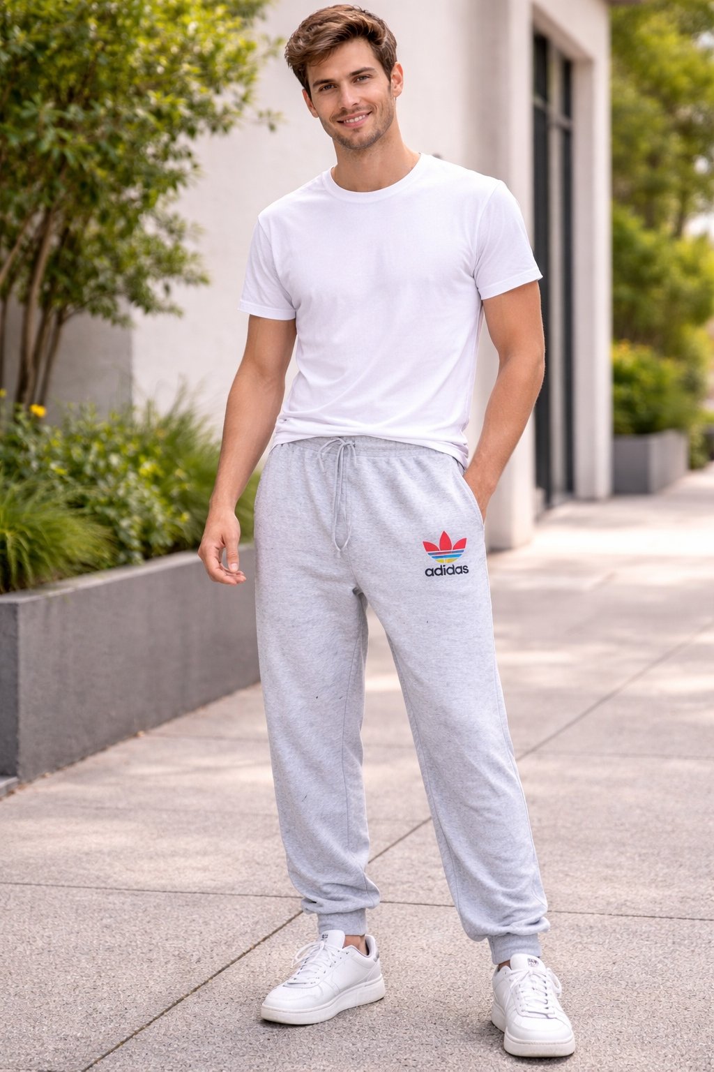 ADIDAS MEN PREMIUM FRENCH TERRY ELASTIC WAISTBAND STYLISH JOGGING PANTS