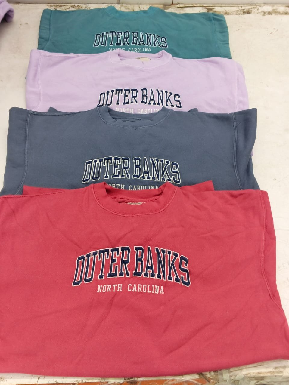 OUTERBANK MEN SOFT FLEECE RIBBED HEM CUFF ROUND NECK EMBROIDERY SWEATSHIRTS — Colours available