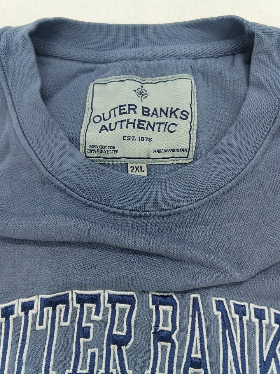 OUTERBANK MEN SOFT FLEECE RIBBED HEM CUFF ROUND NECK EMBROIDERY SWEATSHIRTS — Brand label