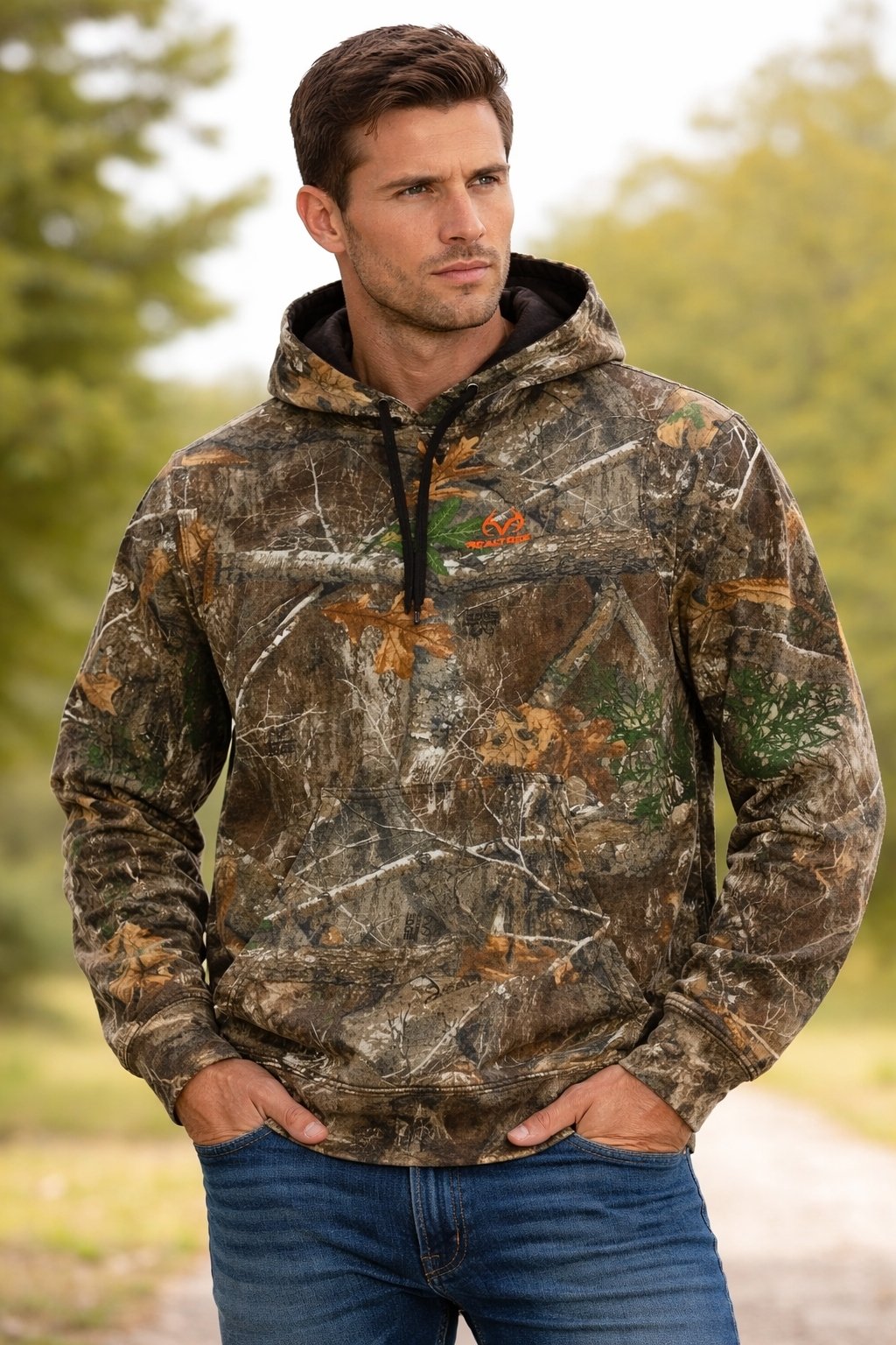 REAL TREE / KINGS / MOSSY OAK LABEL FREE MEN SOFT HEAVY FLEECE RIBBED HEM CUFF JUNGLE PRINTED HOODIES