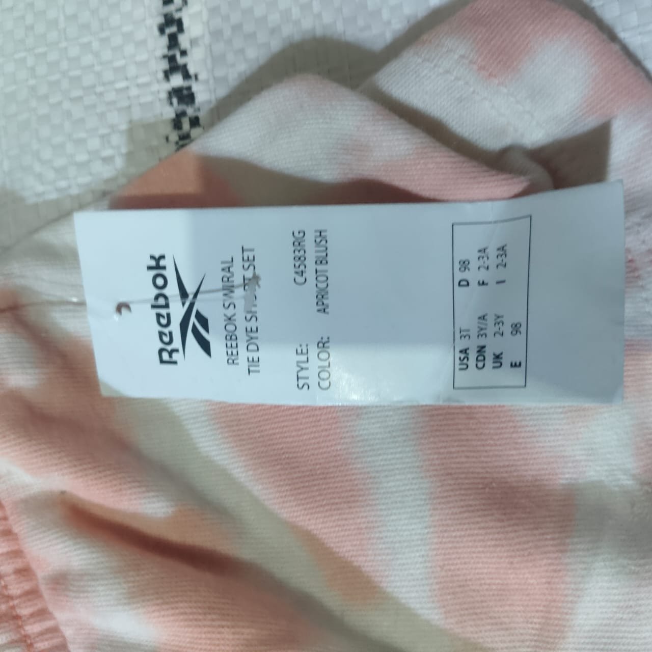 REEBOK GIRLS PREMIUM FRENCH TERRY / FLEECE ELASTIC WAISTBAND SHORTS — Label card