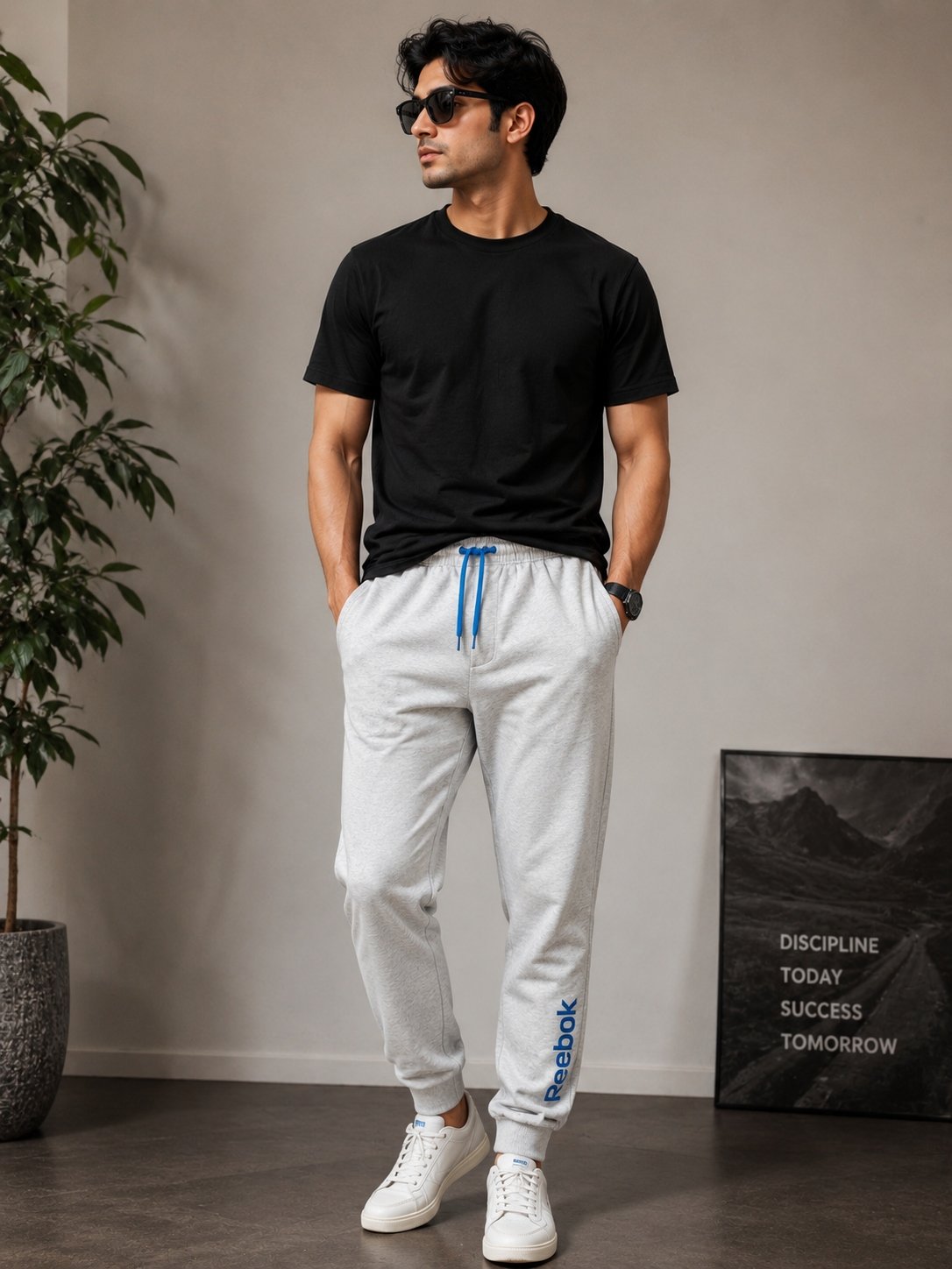 REEBOK MEN SOFT FLEECE ELASTIC WAISTBAND JOGGING PANTS