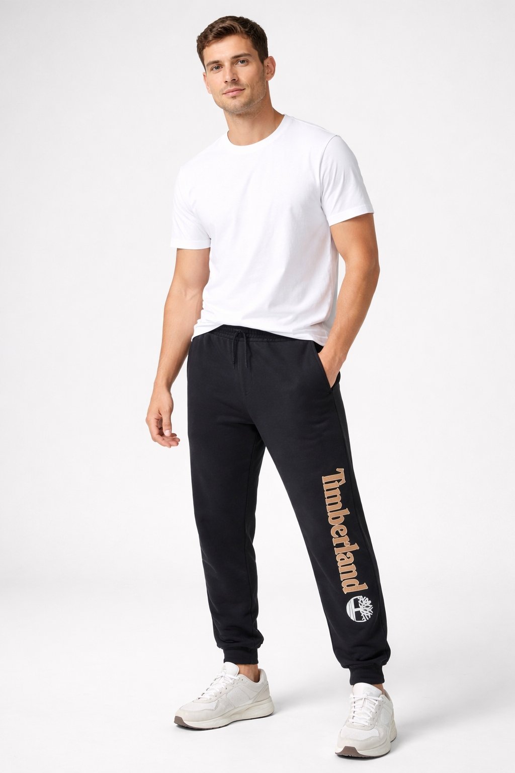 TIMBERLAND MEN SOFT FLEECE ELASTIC WAISTBAND WARMTH AND COMFORT PRINTED JOGGING PANTS