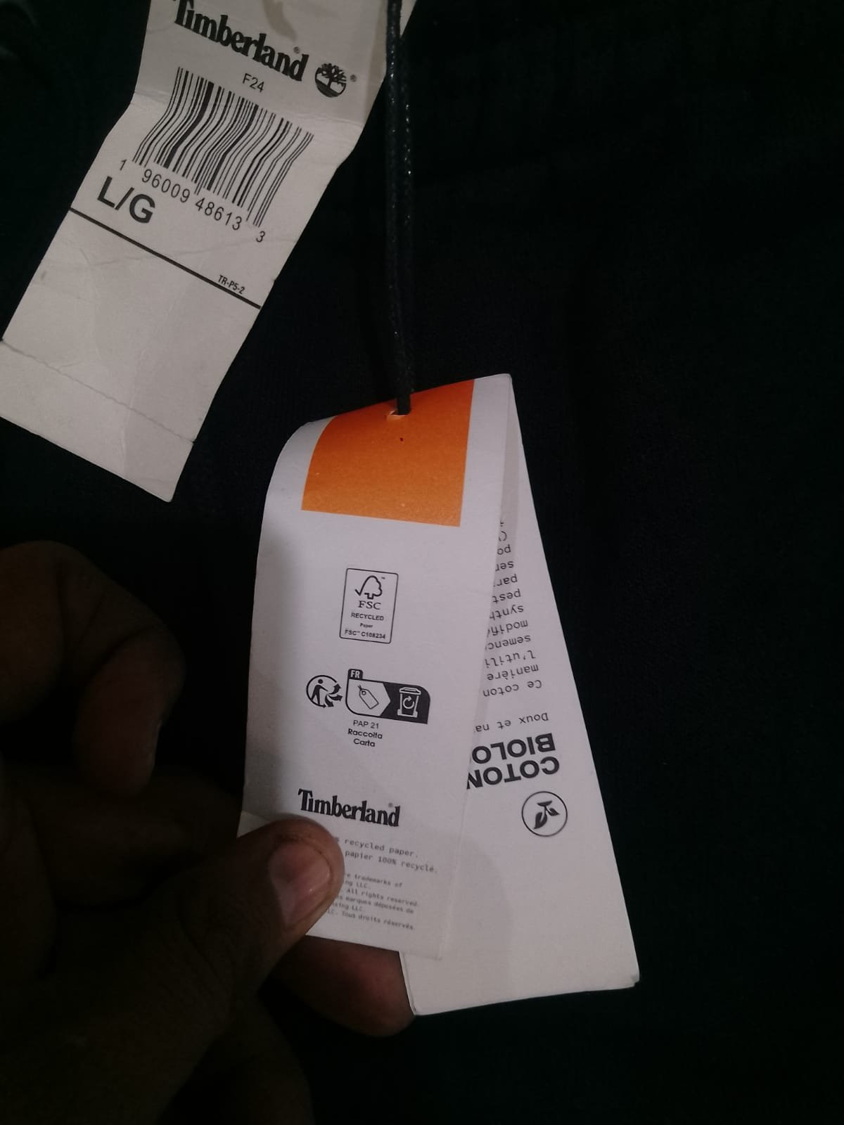 TIMBERLAND MEN SOFT FLEECE ELASTIC WAISTBAND WARMTH AND COMFORT PRINTED JOGGING PANTS — Label card