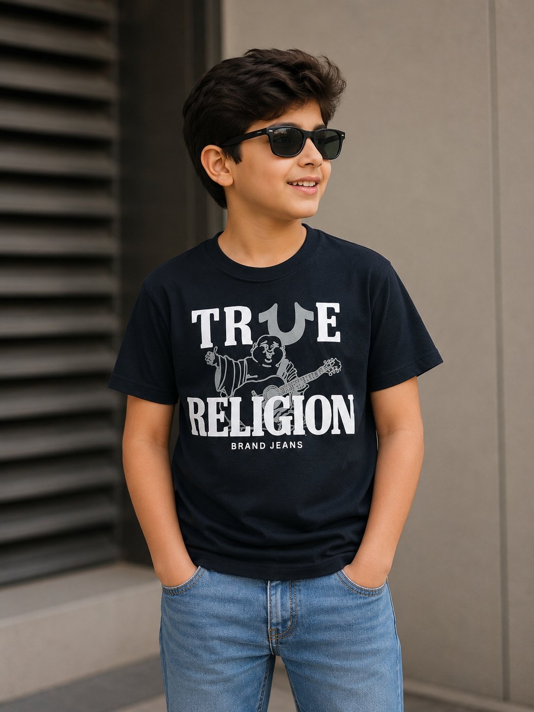TRUE RELIGION BOYS CLASSIC JERSEY HALF SLEEVED ROUND NECK PRINTED T-SHIRTS